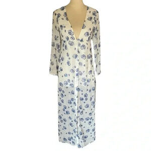 Asos Petite Floral White Blue Maxi Dress Button Front Women Size 8